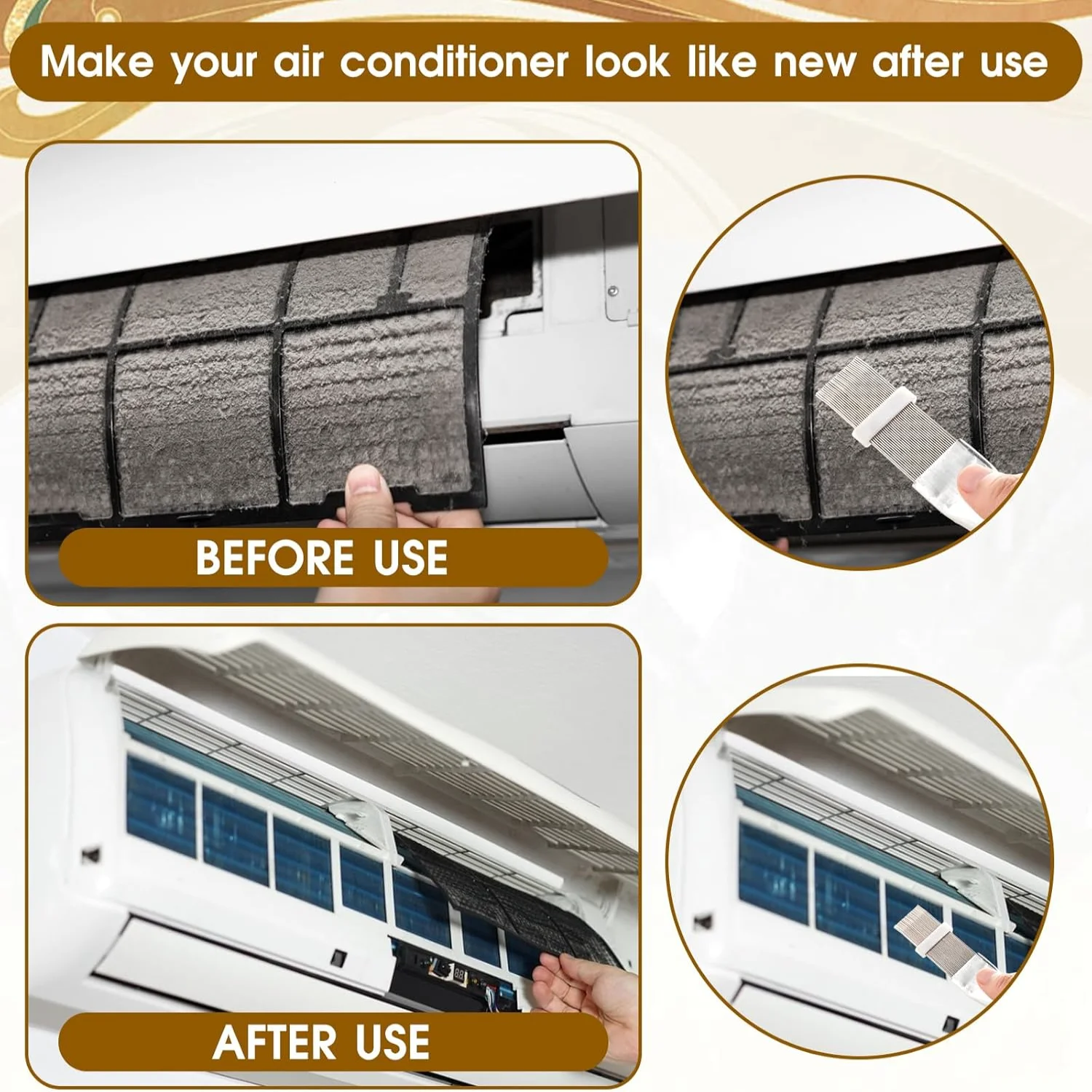 3pcs Air Conditioner Condenser Fin Comb Cleaner Kit AC Coil Cleaning Brush Stainless Steel Condenser Fin Comb Straightener Ac Ev