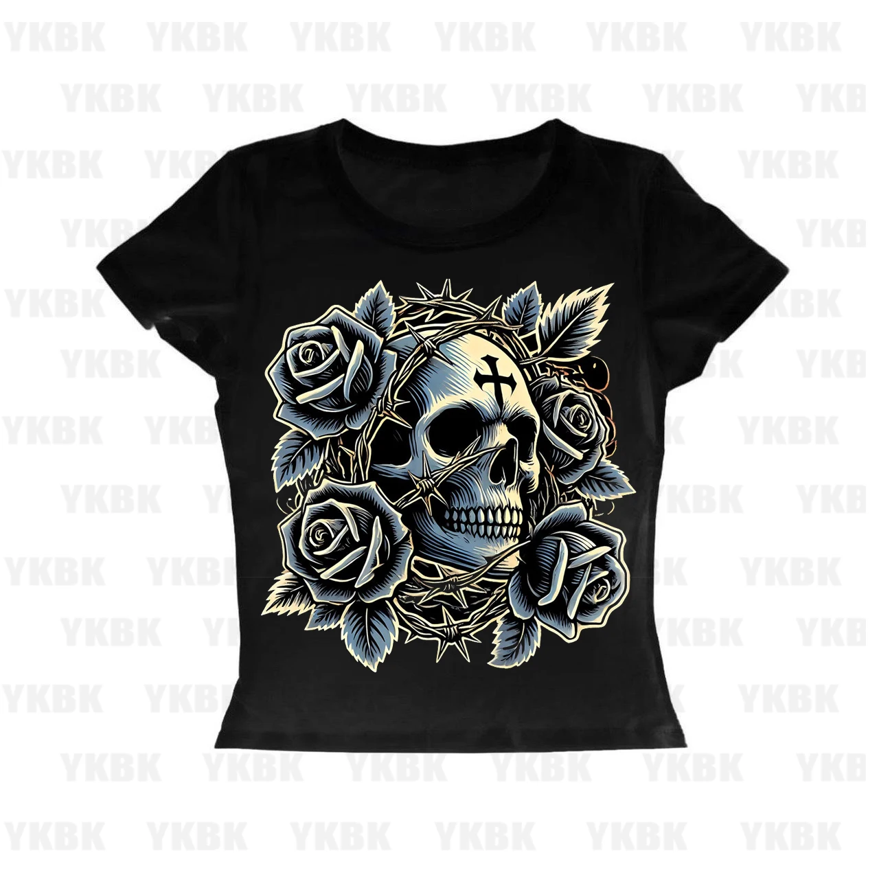Women's Hot Selling  Skull Pattern Short Sleeved T-shirt Elegant, Fast Breathable Outdoor Sports Shirt Casual Round Neck Top