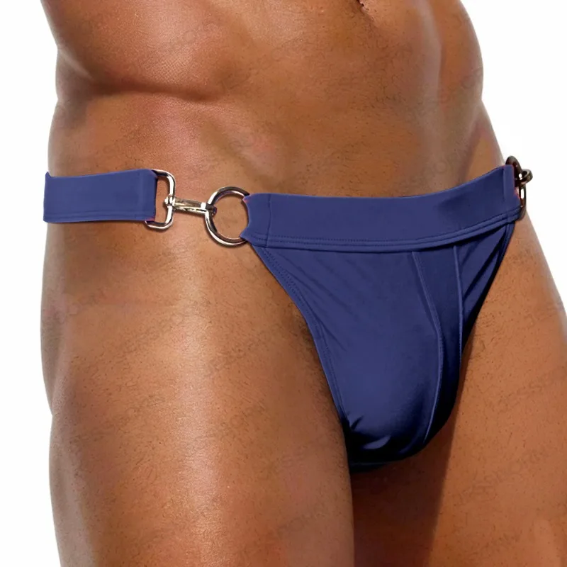 2023 Sexy Bikini Half Wrapped Buttocks Swim Briefs Swimwear Men Brief Hombre Metal Buckle Side Opening Swimsuit Swimming Trunks