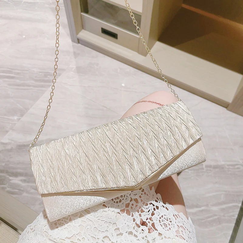 Women's Elegant Evening Bag Pleated Clutch Banquet Envelope Purse Formal Dress Party Prom Handbag for Wedding Bride Shoulder Bag