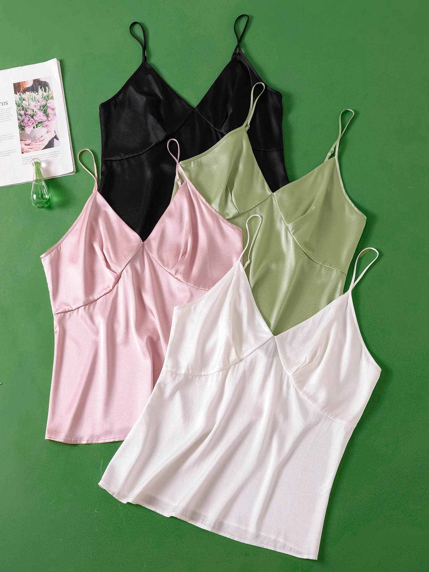 silk-sleepwear-women's-summer-lightweight-v-neck-pure-color-home-clothes-versatile-strap-nightgown-comfortable-breathable
