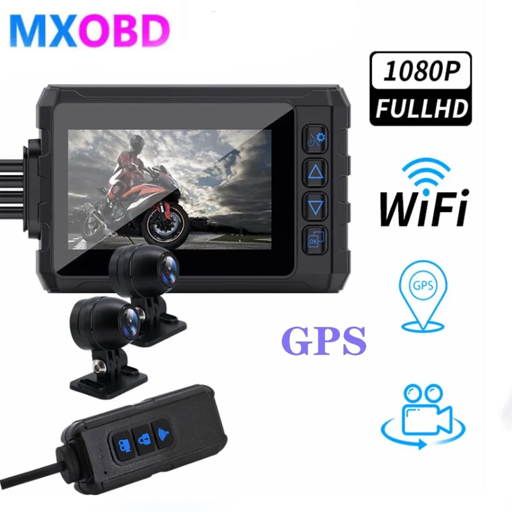 

3Inch WiFi GPS Motorcycle DVR Dash Cam Full HD 1080P+1080P Front Rear View Waterproof Motorbike Bike Motorcycle Camera with 32GB