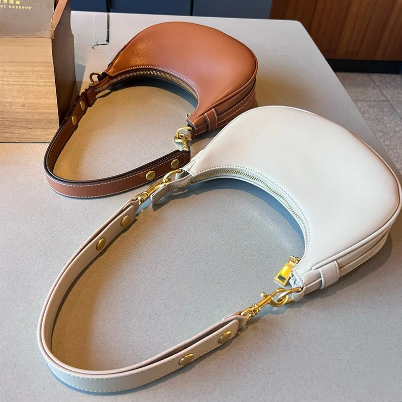 

New crescent shaped bag with high-end leather and niche design, women's bag with cowhide single shoulder crossbody bag