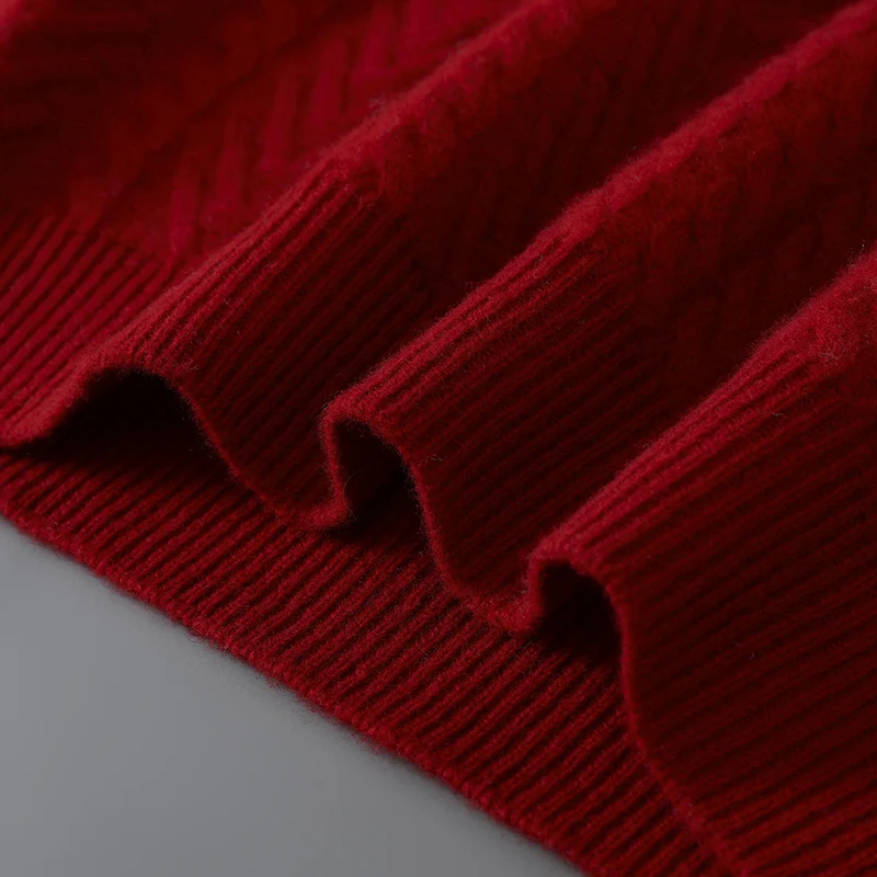 남성 캐시미어 스웨터 가을 겨울 O넥 풀오버 100% 메리노 울 니트웨어 캐주얼 두꺼운 트위스트 플라워 긴팔 의류 상의