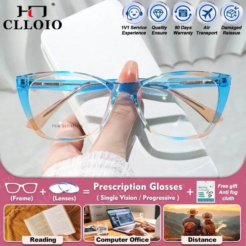 

CLLOIO Fashion Oversize Cat Eye Frame Myopia Prescription Glasses Women Anti Blue Ray Photochromic UV Protection Optical Eyeware