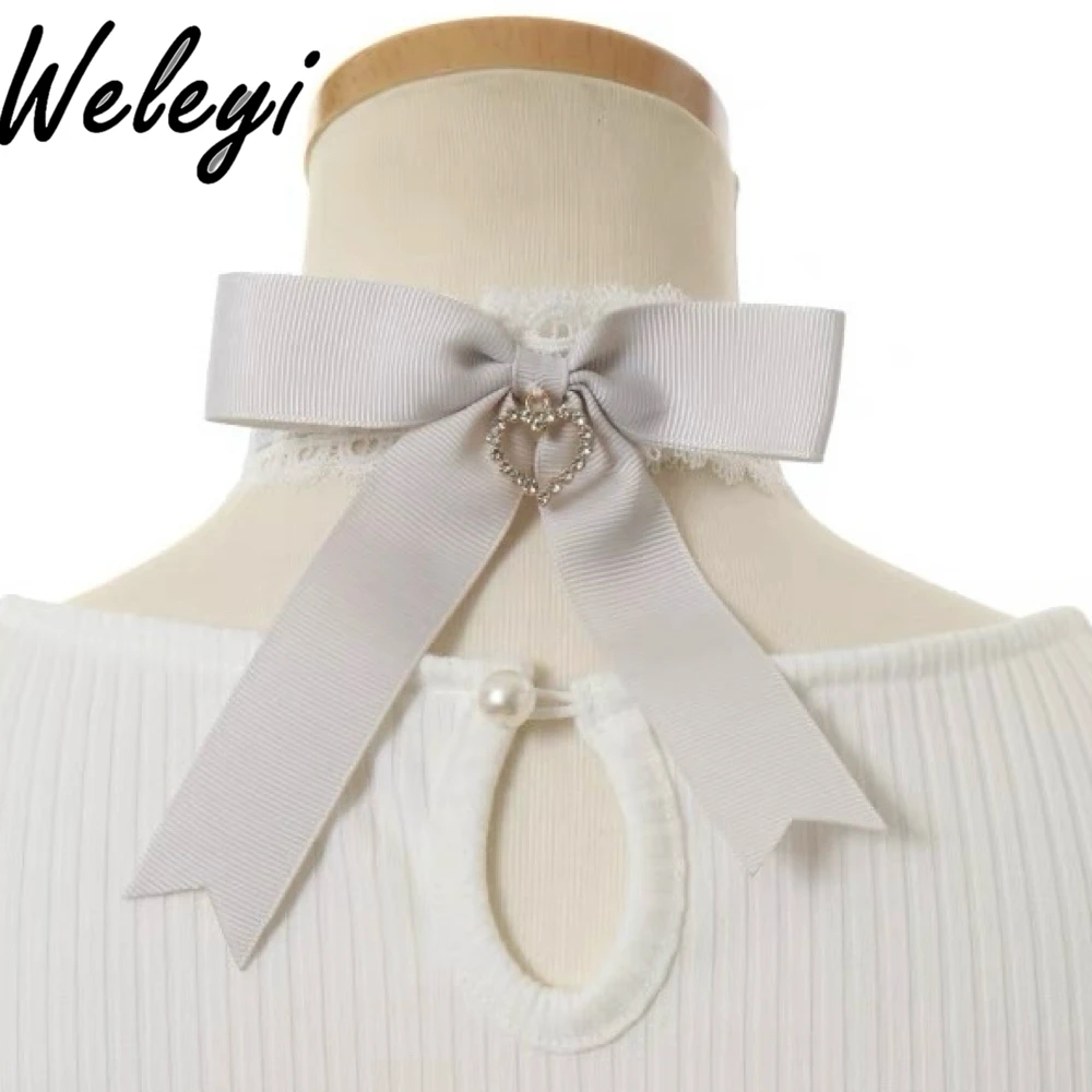 Mass Production Handmade Collar Tie Lolita Sweet Accessories Liz Bracelet Sweet Mine Rhinestone Bow Love Pendant Necklace Female