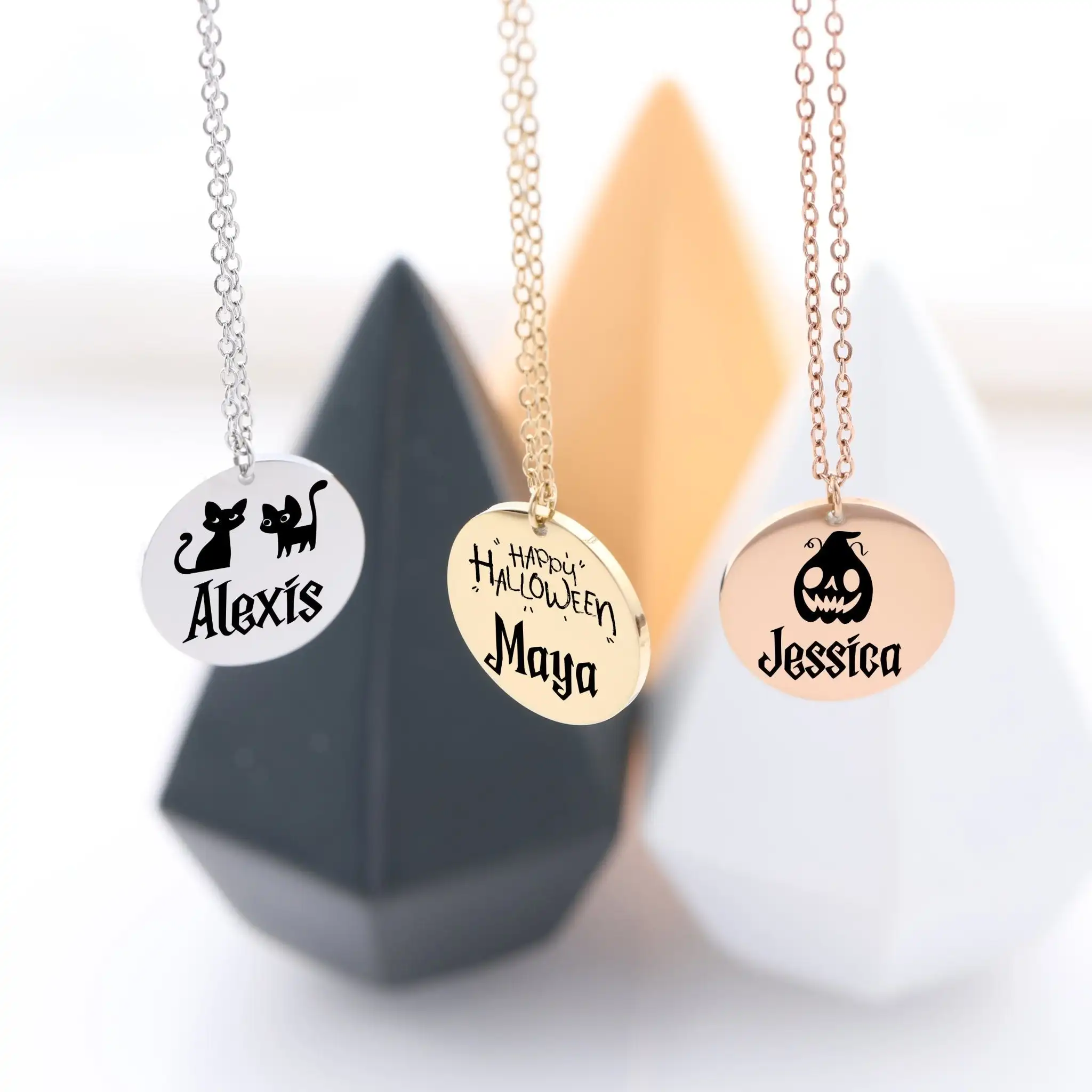 

Custom Halloween Name Necklace Gothic Jewelry Pumpkin Witch Hat Bat Ghost Name Necklace Halloween Costume Gift for Daughter