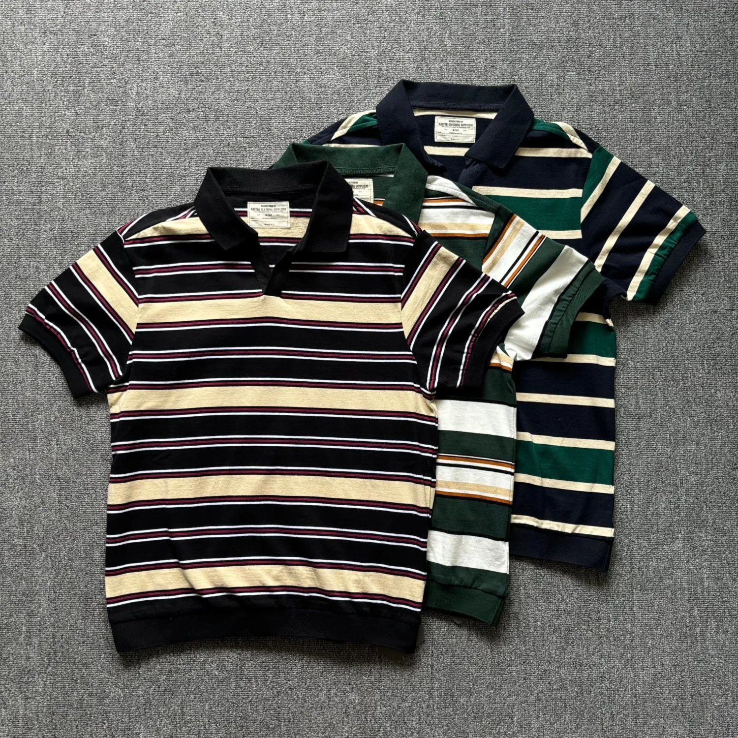 

230g thick heavyweight seagull collar striped T-shirt striped short-sleeved POLO shirt