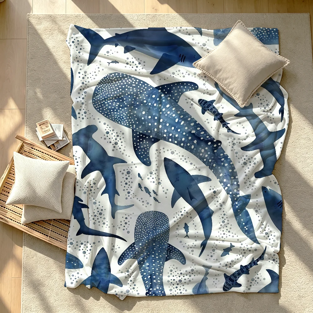 Whales Sharks Ocean Theme Blanket Soft Warm And Thick Perfect For Bedroom Living Room Bed Sofa Camping Picnic Office Gift