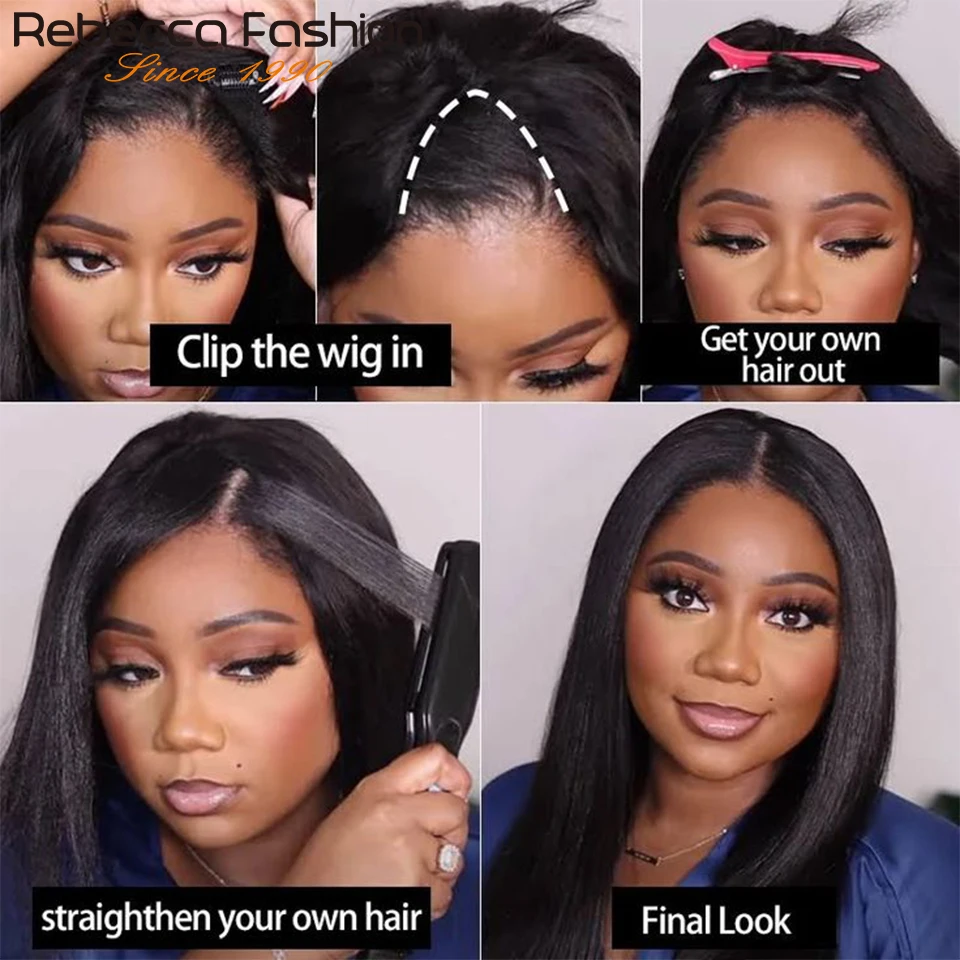 Rebecca Glueless U Part Wig Body Wave U part Human Hair Wigs for Black Women Soft Beauty 150% Density U Part Clip in Half Wigs