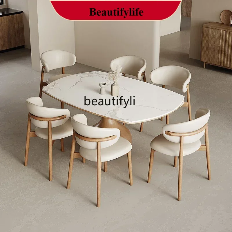 

D178 Cream wind rock slab dining table and chair combination foldable round home modern simple Nordic ash wood solid wood