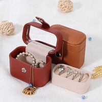 Fashion Mini Jewelry Box Waterproof PU Leather Earrings Storage Display Case with Mirror Jewelry Storage Case Women Rings