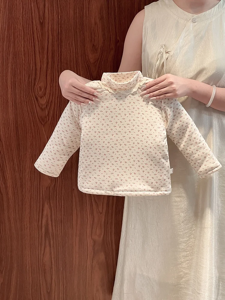 

Теплая хлопковая футболка Thiened для девочек, базовый слой, длинный рукав, высокий воротник, прямой крой, зимний топ