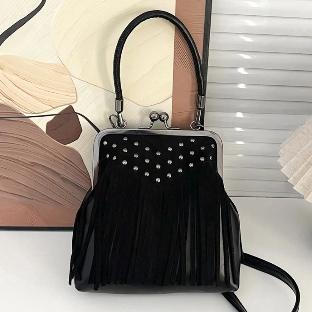 

Elegant Rivet Crossbody Bag Versatile Tassel Shoulder Bag Casual Small Square Bag Women