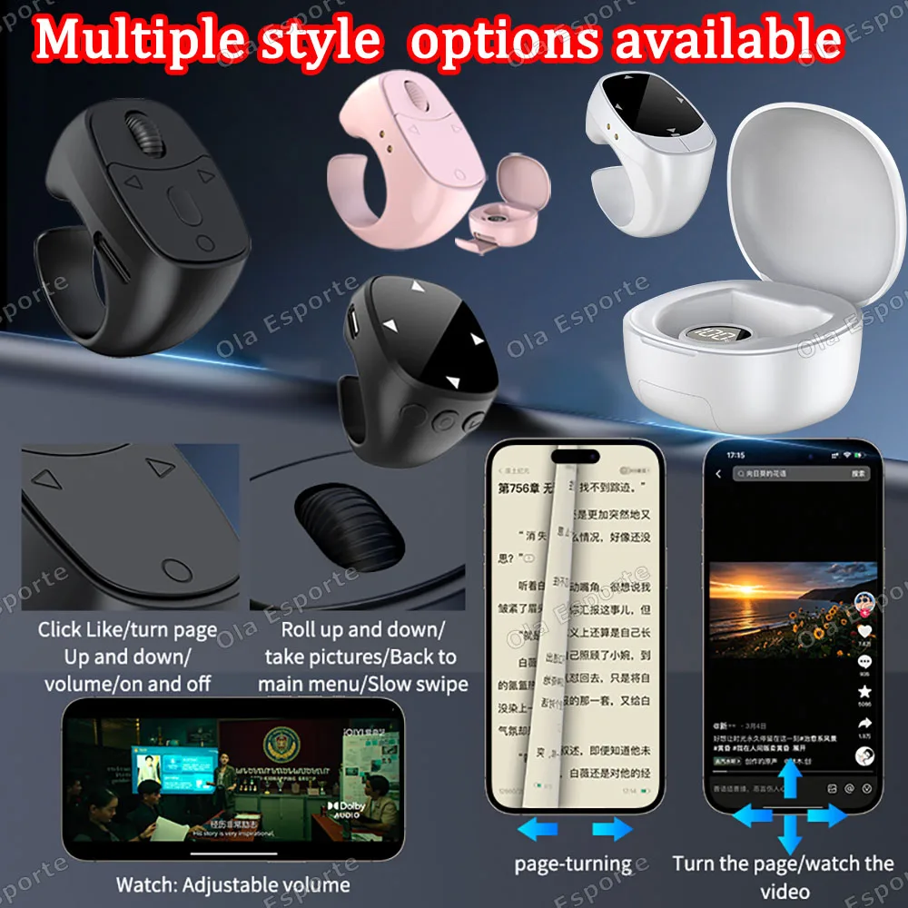 For iOS Android Fingertip Remote Control Wireless Bluetooth Ring Multi-Function short video page Selfie Button Page Turner Ring