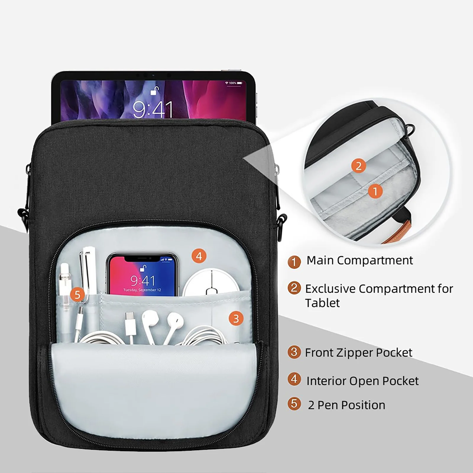 Waterproof Tablet Sleeve 9-11 Inch Bag with Shoulder Strap Handle Shockproof Case for iPad Pro 11 Galaxy Tab S9 Remarkable 2 view 2