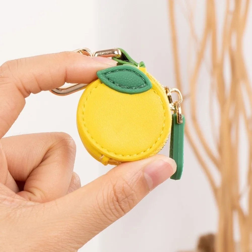 New PU Leather Mini Cute Keychain Fresh Lemon Zipper Coin Bag Small Wallet Kawaii Style Pendant Bag Hanging Pendant