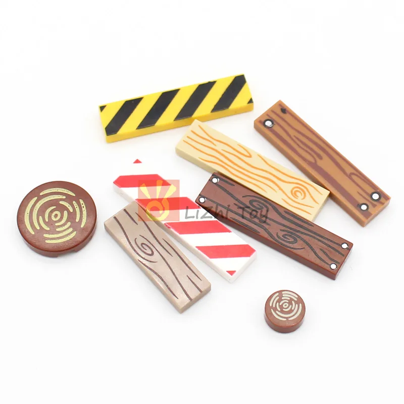 30pcs MOC Assembles Tile 1x4 with Wood Grain Danger Stripes 2431 pb243 pb661 Building Blocks DIY Bricks City Street View Toys