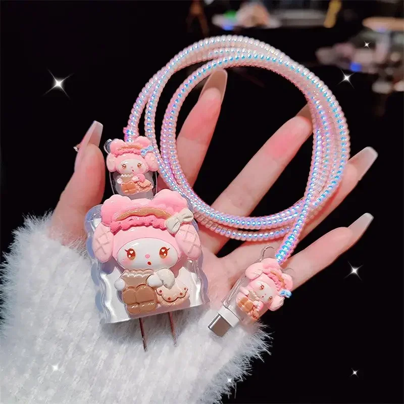 Sanrio Kuromi Data Cable Protective Case Ipone 20w Data Cable Protective Case Cartoon My Melody Charger Kawaii Protective Case