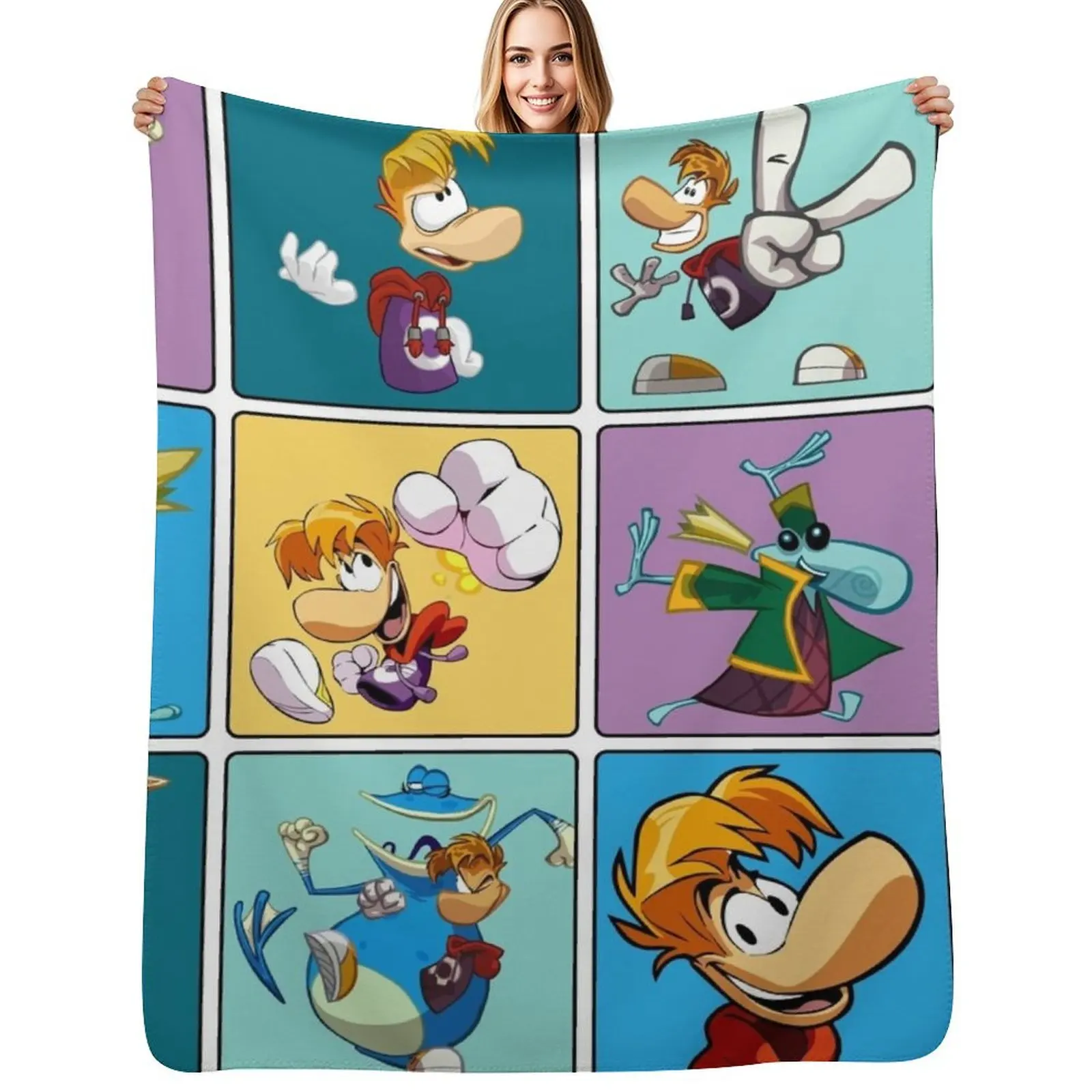 

Rayman Squares Throw Blanket Personalized Gift Softest Plaid on the sofa Blankets For Bed Blankets