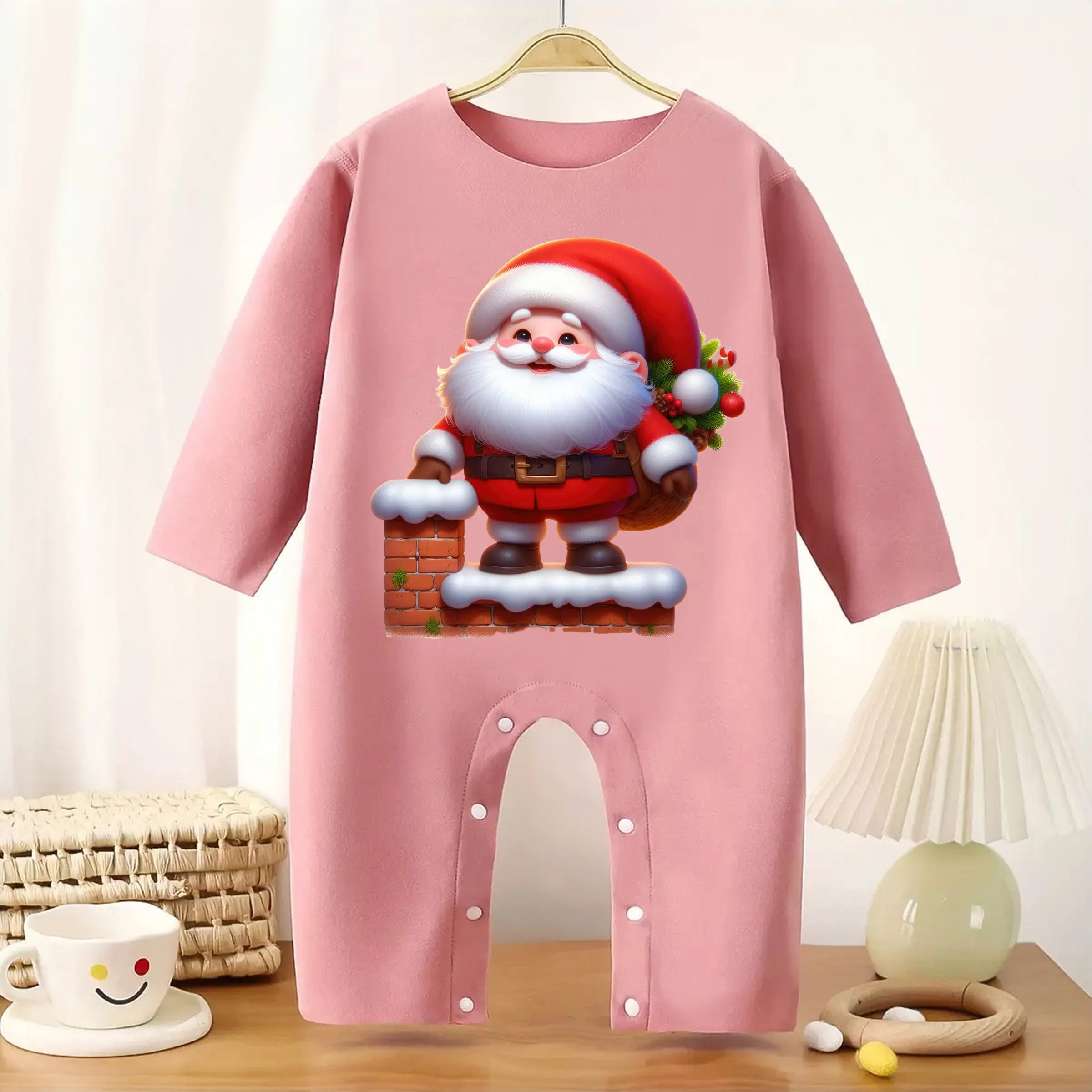 MINISO Santa Claus First Christmas Baby Thickened Jumpsuit Infant Longsleeve Creeper Keep Warm for Height 60-90CM Baby Cloth