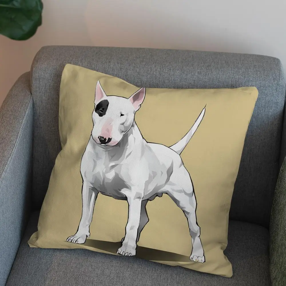

Наволочка для подушки с изображением бультерьера, для автомобиля, дивана, декоративная, для дома, с двусторонним принтом, плюшевая, квадратная, чехол для подушки