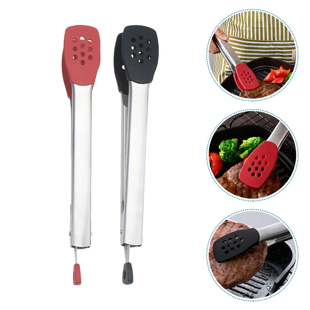 

2pcs Kitchen Food Tongs Strong Heat Resistant Bbq Tongs Ergonomic Rust Proof Lightweight For Outdoor Picnic Wedding Party