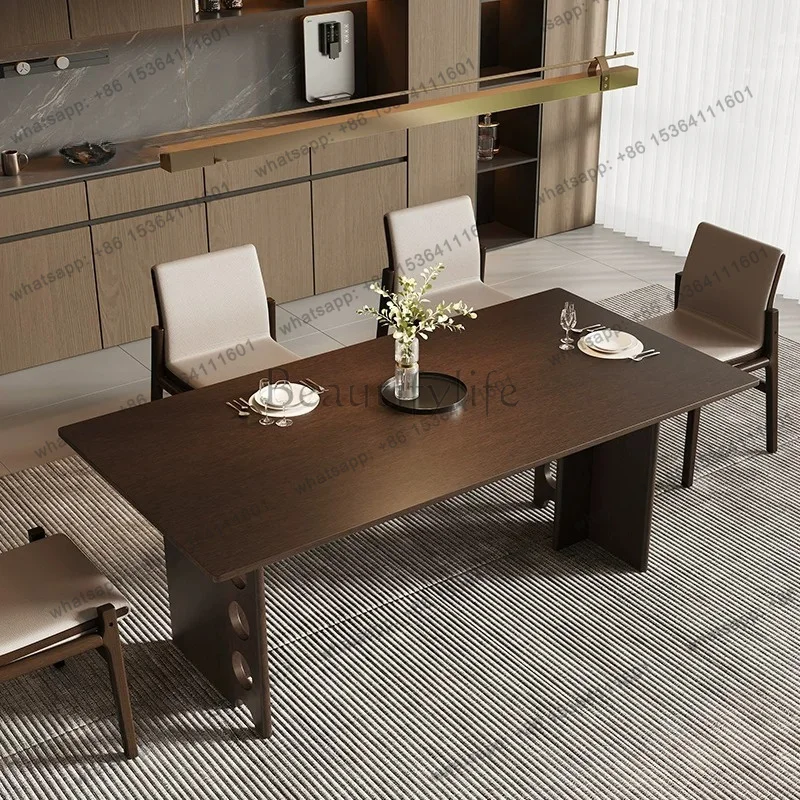 

Smoked wood color rectangular dining table Home restaurant Simple high-end dining table