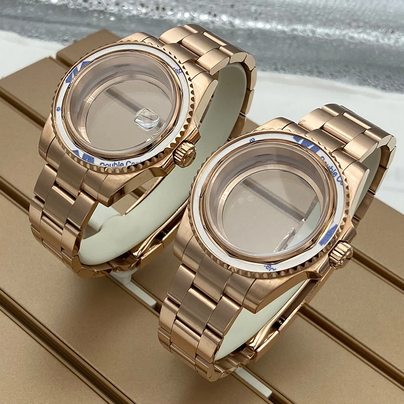 Cassa per orologio in acciaio inossidabile 40mm in oro rosa cinturino da 20mm zaffiro per Seiko Nh35 Nh36 Nh34Nh38 Miyota8215 Eta2824 quadrante 28,5 mm sub gmt