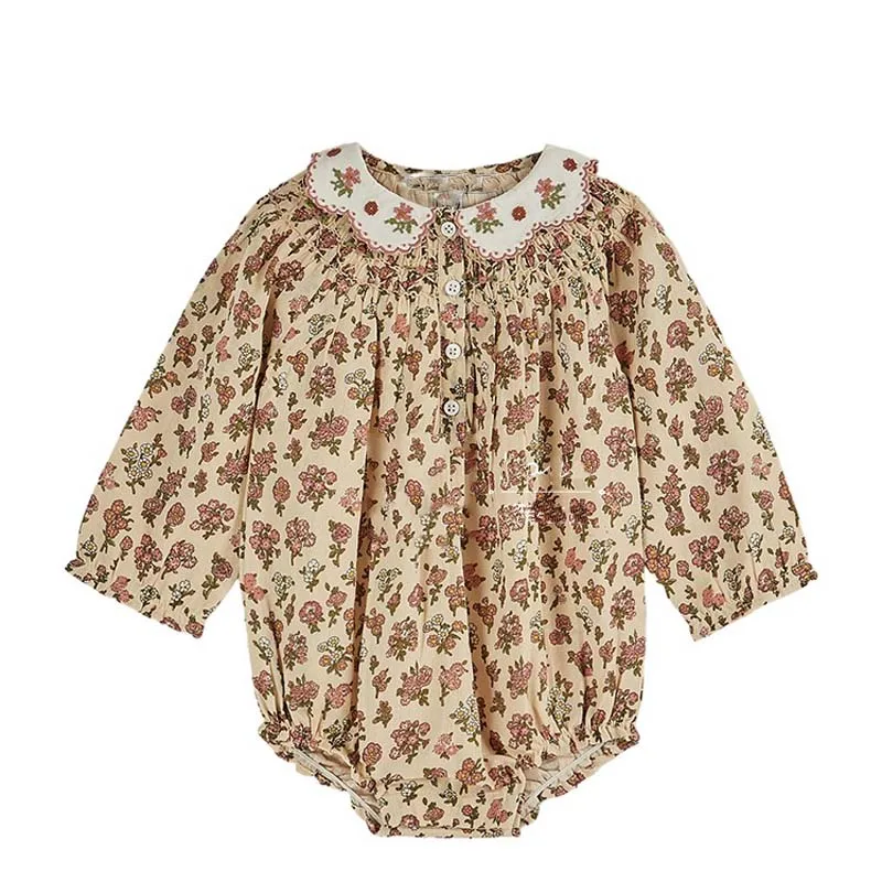 Vorverkauf (Schiff in October) 2024 em Herbst Kinder Kleidung Mädchen Kirsche Blumen druck Stram pler Baby Mädchen bestickte Blumen shorts