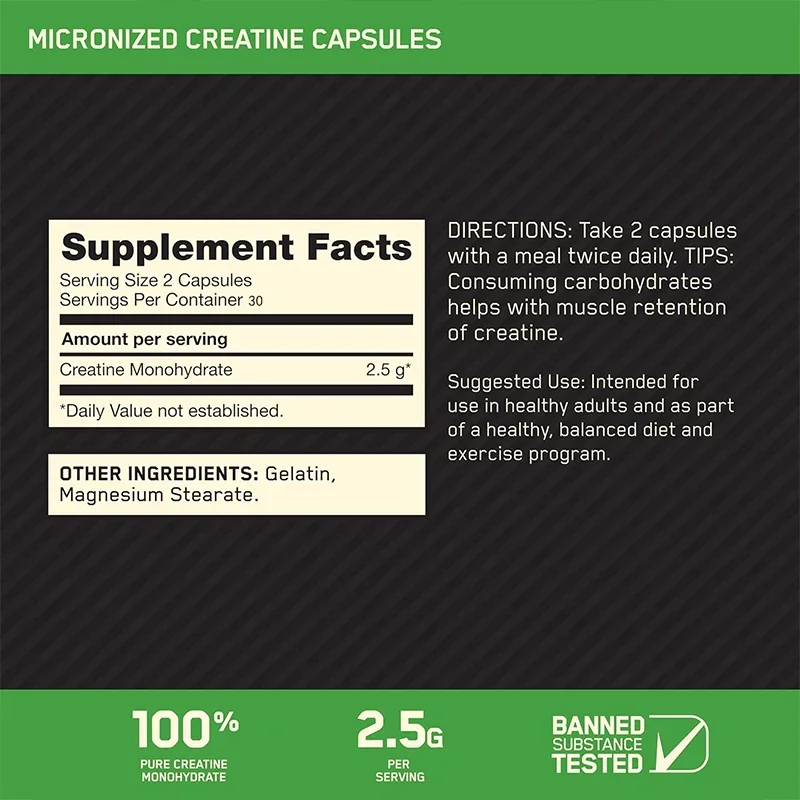 Microparticle Creatine Monohydrate, Combined with High-intensity Activity, Ketogenic Friendly, 2500 Mg, 60 Capsules