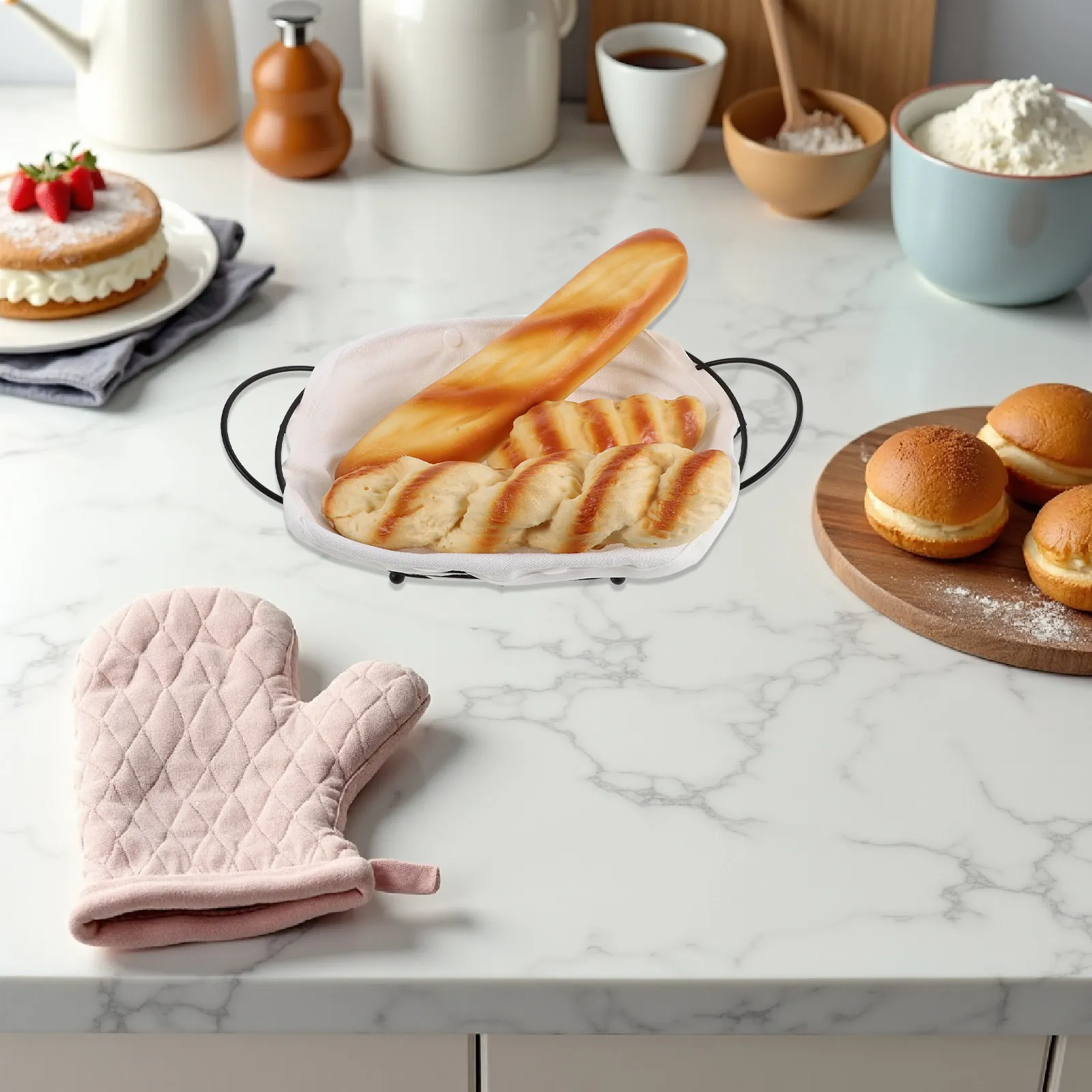 2Pcs Wire Bread Basket Iron Oval Vintage Style Dual Handle Kitchen Counter Organizer Mesh Circulation Storage Serving