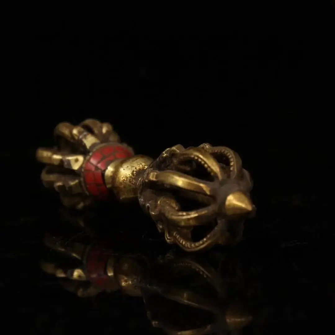 Xizang receives pure copper handmade inlaid nine-strand Dorje magic ware, weighing 194 grams and 12 cm long