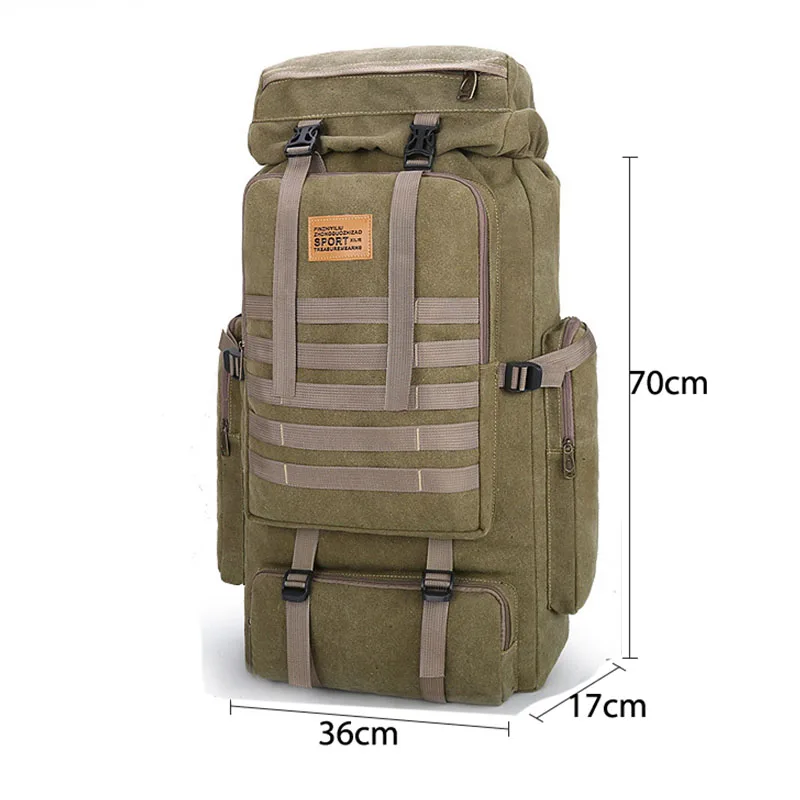 70L Men Canvas Camping Bag Hiking Backpack Luggage Outdoor Climbing Trekking Travel Tactical Shoulder Bags  Sports