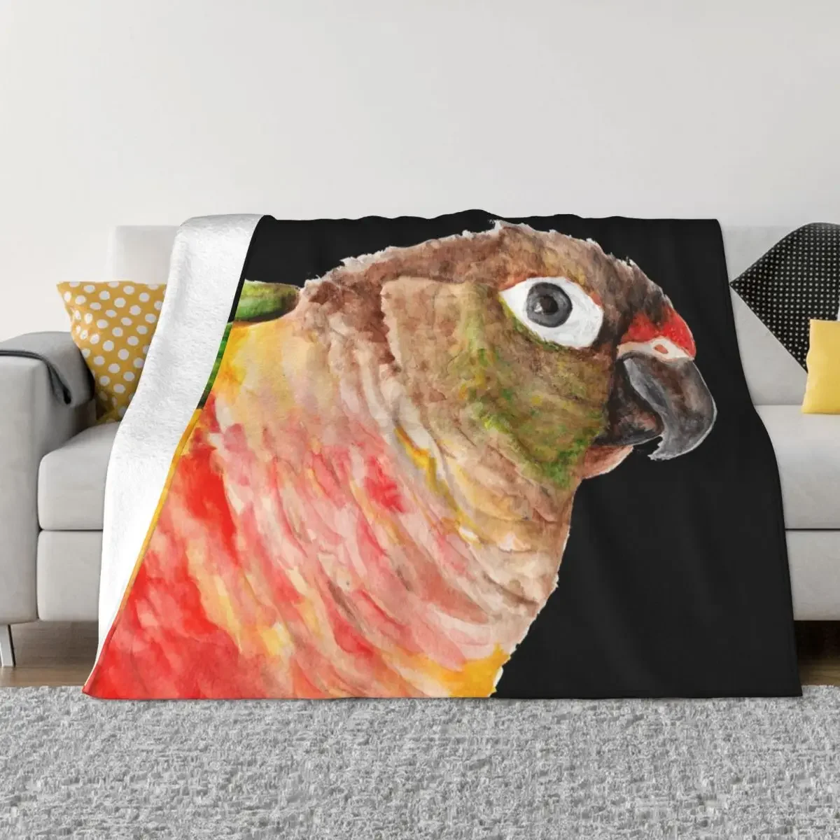 Copie de Green-cheeked Conure - Watercolor Art Red Yellow Green Throw Blanket heavy to sleep Bed Warm Bed linens Blankets