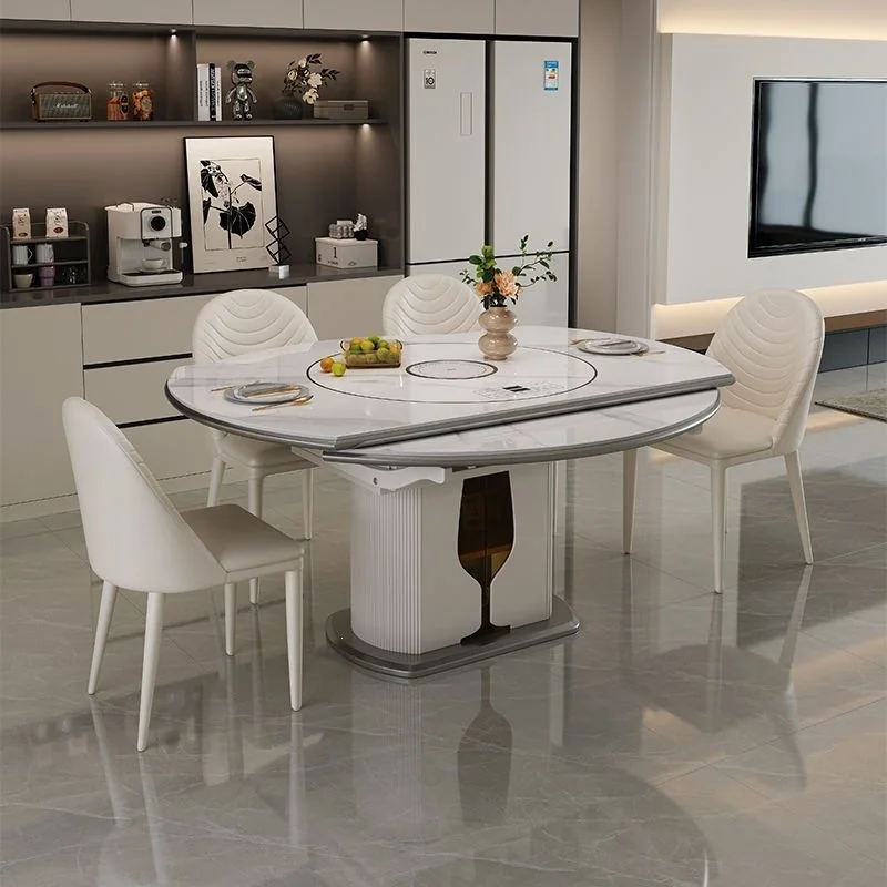 Slate dining table household intelligent voice vegetable heating plate with turntable induction cooker telescopic integrated lab