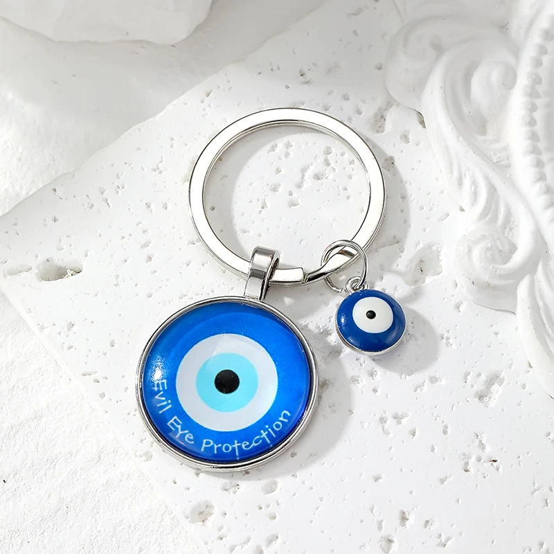 Round Flower Blue Evil Eye Hand Hamsa Keychain For Women Men New Boho Time Gem Turkish Lucky Eye Fatima Hand Bag Box Car Keyring