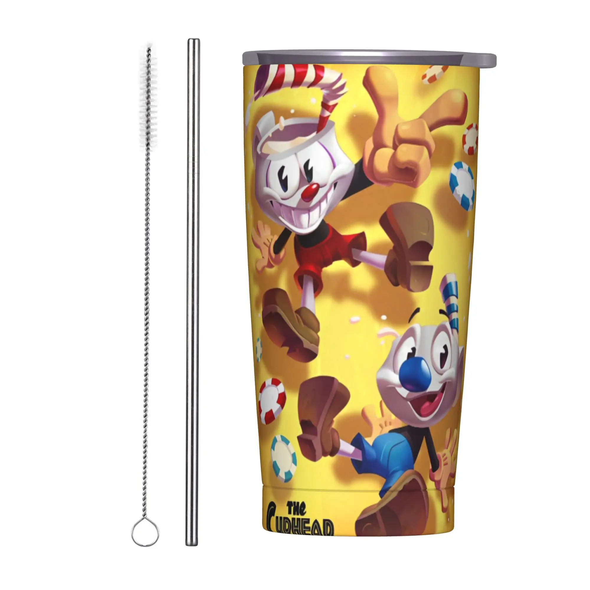 Great Retro Game Battle Cuphead Tumbler Vacuum Insulated  Thermal Cup Vacuum Flask School Mugs Hot Cold Drink, 20oz