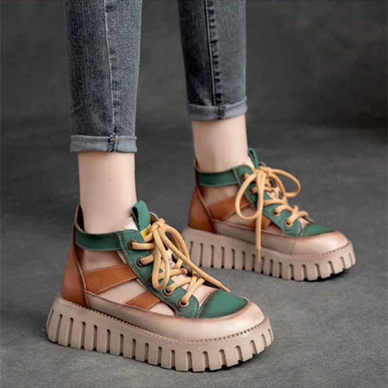 2024 New Summer Platform Medium Heel Sandals Boots Casual Fashion Genuine PU Leather Trend Women Sandal Roman Shoes 40