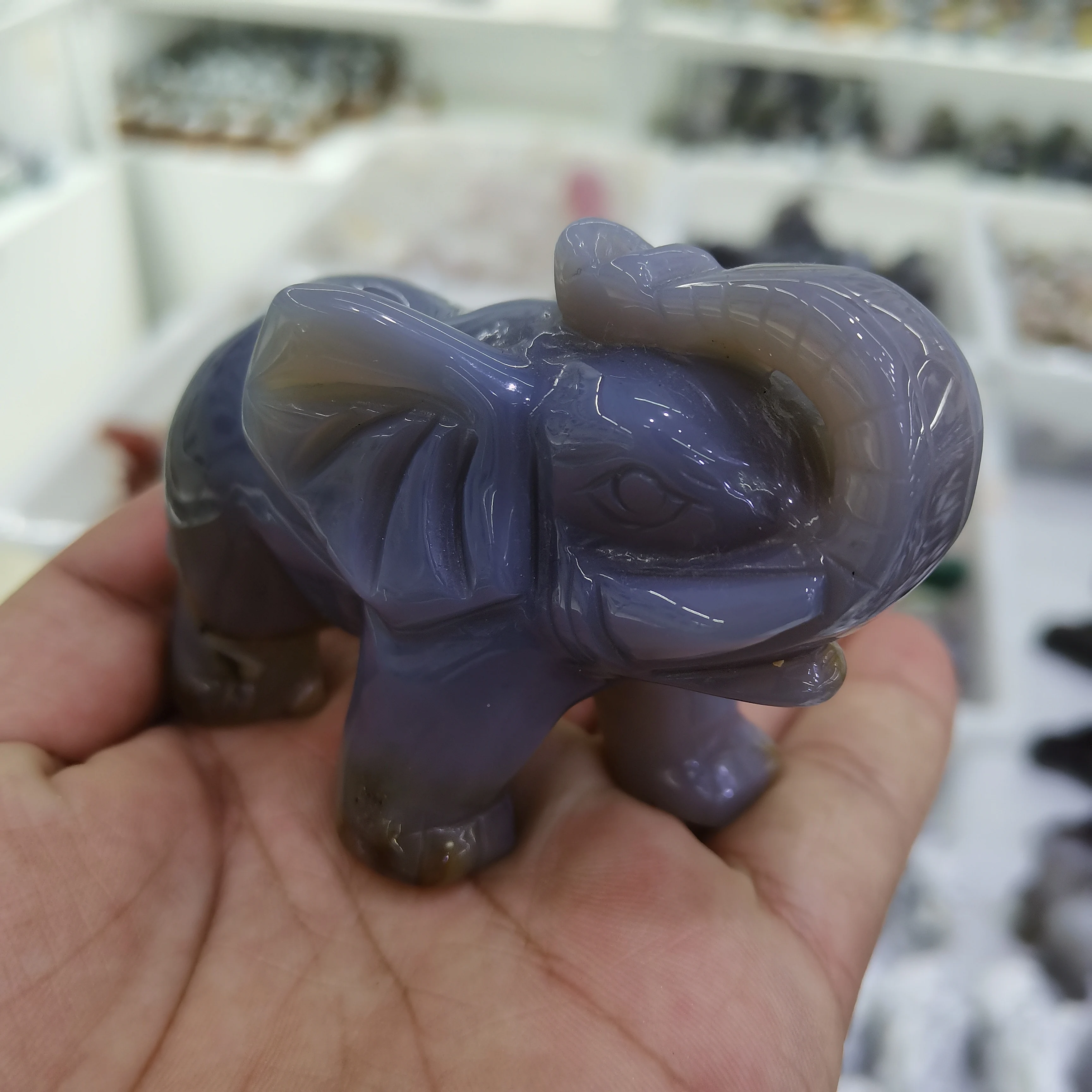 

75mm Elephant Statue Natural Gray Agate Crystal Carved Reiki Healing Stone Animal Figurine Handicraft Home Decoration Ornaments