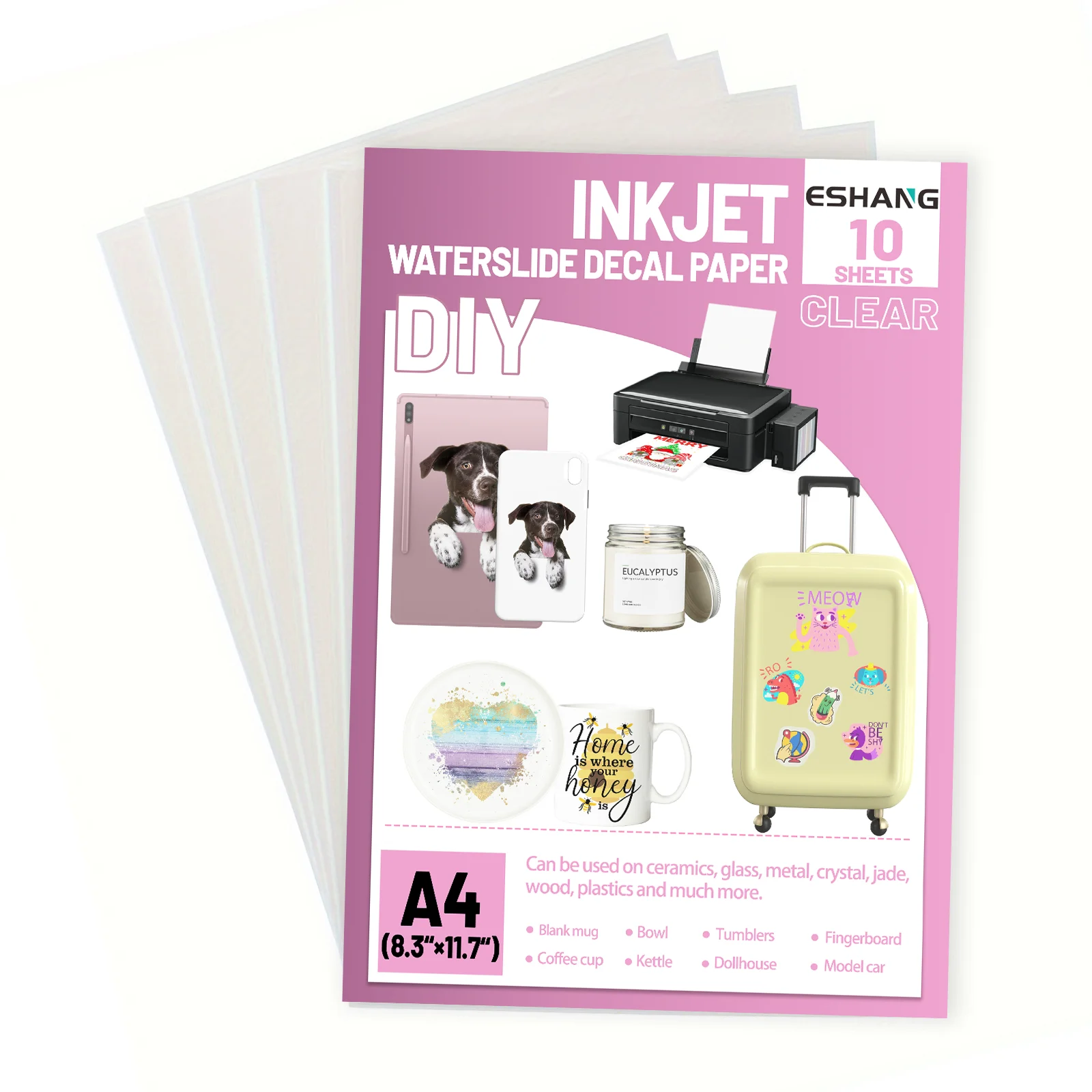 5/10 Sheets Waterslide Decal Paper INKJET / LASER CLEAR Premium Water Slide Transfer Paper, Clear, A4 Size, 8.3 x 11.7