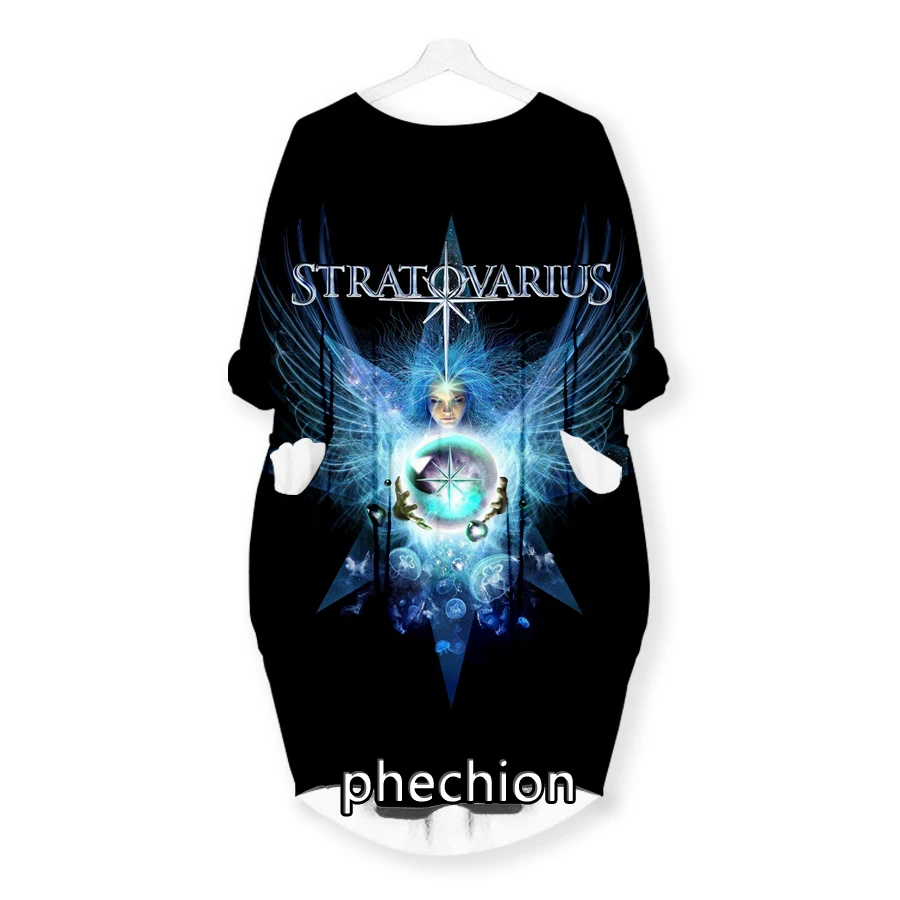 phechion New Fashion Stratovarius 3D Print Dresses Casual Mid-length Dress Women Clothing Pocket Long Sleeve Tops T19