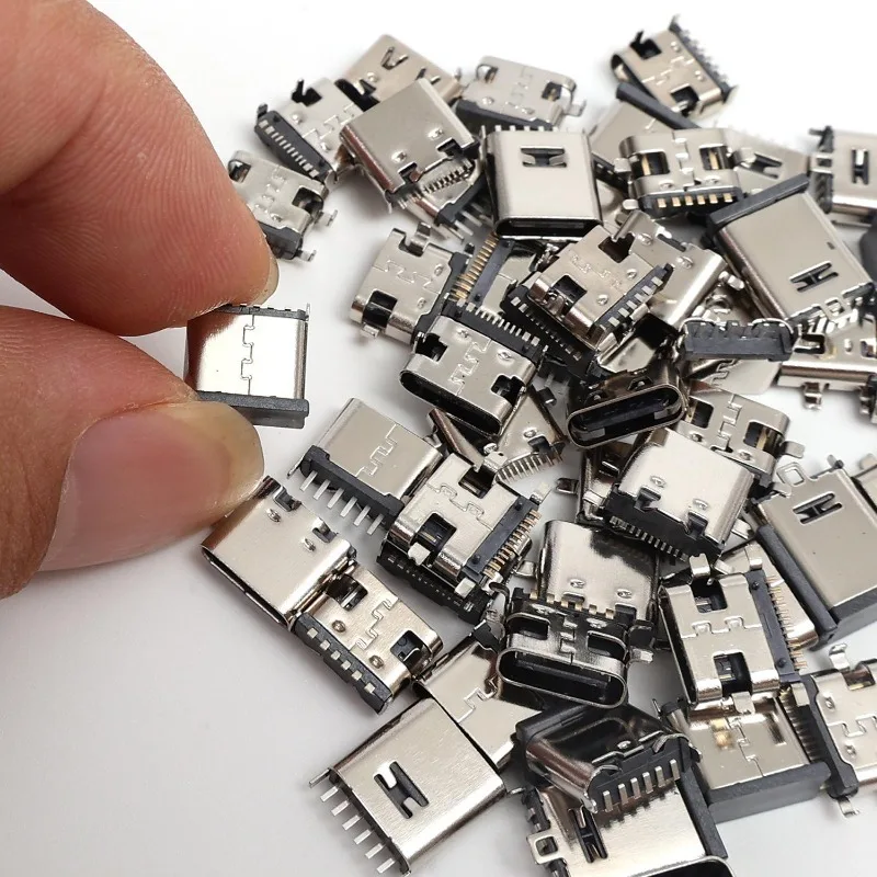 50PCS/Box Type C USB 3.1 6/16 Pin Connector Type-C Socket SMD DIP Female Jack for PCB High Current Charging Port Transfer Data