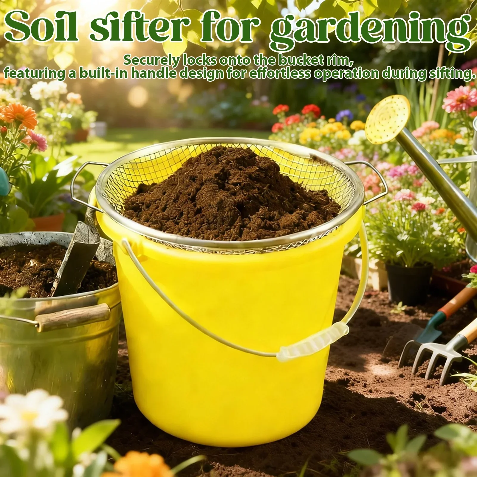 3Pcs Gardening Soil Sifter 3/6/10mm Iron Sawdust Compost Sifter with Handle Garden Planting Tool for Gravel Sawdust Vermicompost