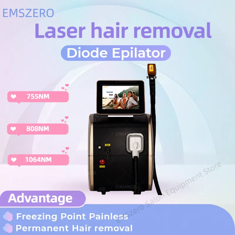 

Best Professional Diode Ice Titanium Laser Body Hair Removal Machine Portable 808 755 1064 Device 4 waves IPL Permanent