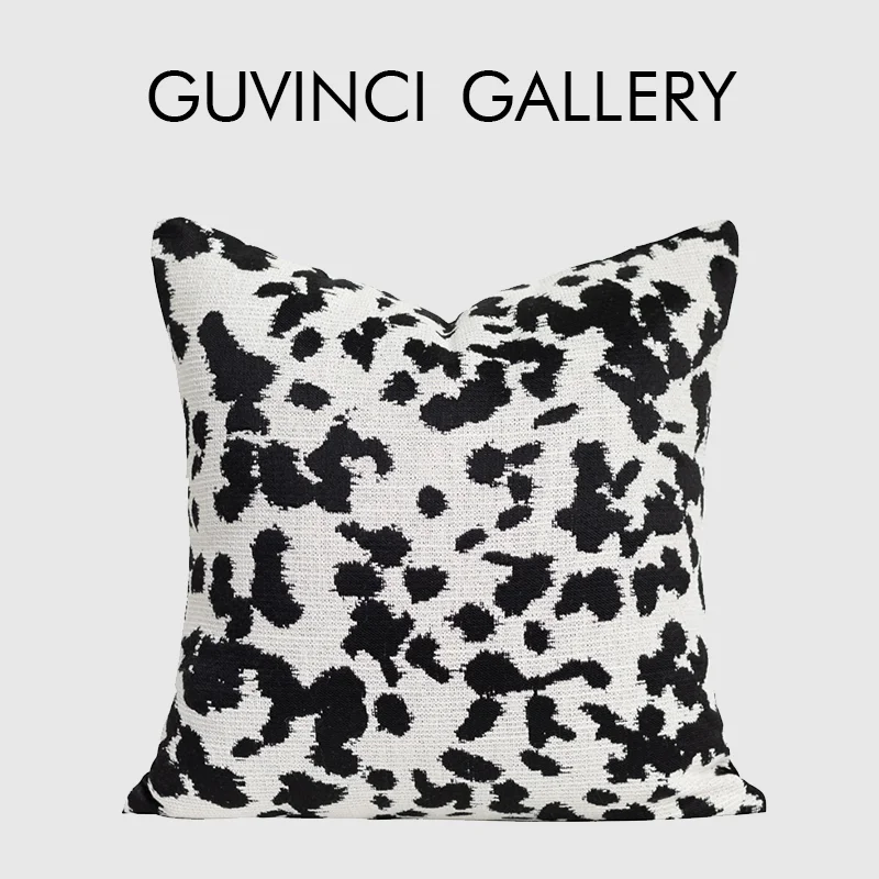 GUVINCI Spanish Contemporary Art Throw Pillow Covers Modern Simplicity Black White Spray Pattern Decorative Cushion Case 45x45cm