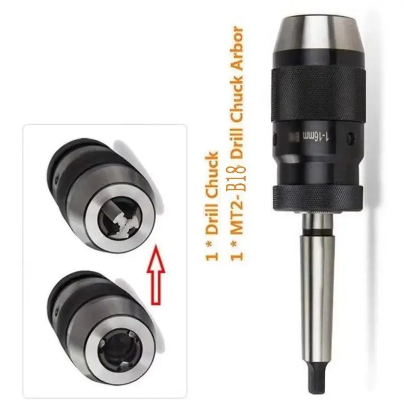 MT2-B18 MK2 Taper Steel Live Core Drill Chuck 1-16MM Keyless Accessory Lathe Tool Durable Self-Tightening Mandrel for DIY Jewelr