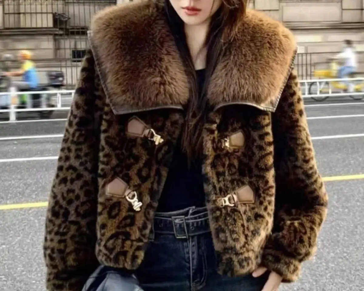 2026년 유행하는 밍크 신상 짧고 두꺼운 원피스 레오파드 프린트 코트 퍼 재킷