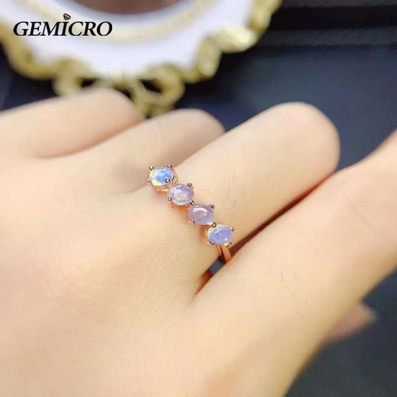 Gemicro 3*4mm Natural Opal Oval Shape with 925 Silver Simple Design for Women Daily Wear Engagement Rings for Women