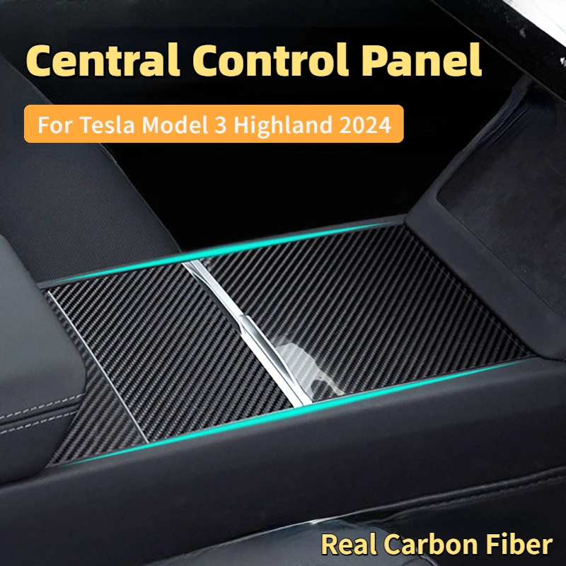 Central Control Panel for Tesla Model 3 Highland 2024 Real Carbon Fiber Console Cover Protective Film Stickers Car Accessories